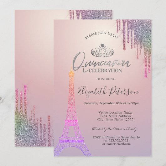 グリッターエッフェルタワーカラフルドリプスキンセニェラ 招待状 (正面/裏面)