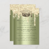 グリッターエフェクトドリップス大学院パーティーミントグリーン 招待状 (正面/裏面)