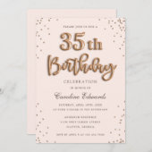 グリッターエレガントなばら色ホイルの気球の第35誕生日 招待状 (正面/裏面)