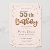 グリッターエレガントなばら色ホイルの気球の第55誕生日 招待状 (正面/裏面)