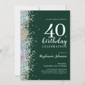 グリッターエレガントエメラルドグリーン40歳の誕生日 招待状 (正面)