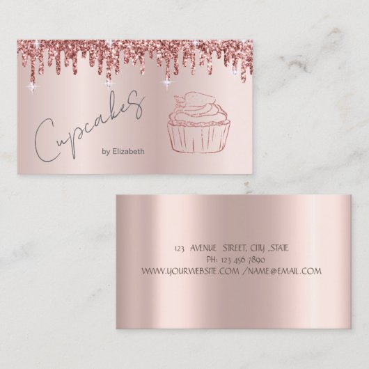 グリッターエレガントカップケーキバラ金ゴールドディップ 名刺 (正面/裏面)