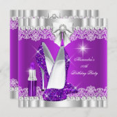 グリッターエレガントグラモールパープルハイヒール口紅 招待状 (正面/裏面)