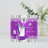 グリッターエレガントグラモールパープルハイヒール口紅 招待状 (スタンド正面)