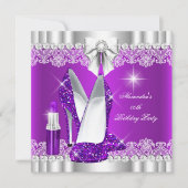グリッターエレガントグラモールパープルハイヒール口紅 招待状 (正面)