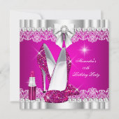グリッターエレガントグラモールホットピンク高ヒールのリップスティック 招待状 (正面)