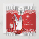 グリッターエレガントグラモールレッドハイヒール口紅 招待状 (正面)