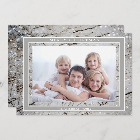 グリッターエレガントグレイ大理石フォトメリークリスマス シーズンカード (正面/裏面)
