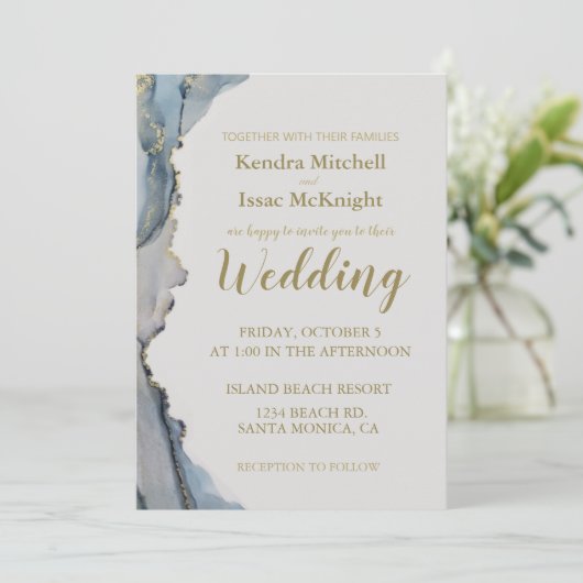 グリッターエレガントダスティブルー金ゴールド 招待状 (スタンド正面)