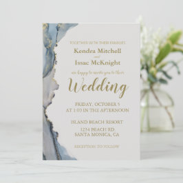 グリッターエレガントダスティブルー金ゴールド 招待状