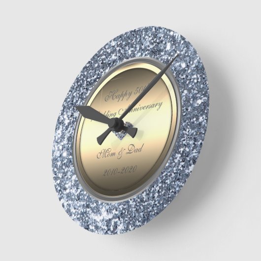 グリッターエレガントダ結婚イヤモンド50周年 ラウンド壁時計 (傾斜)