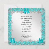 グリッターエレガントティール(緑がかった色)スティレット誕生日パーティー 招待状 (裏面)