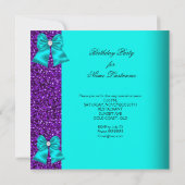 グリッターエレガントティール（緑がかった色）パープルダイアモンド誕生日 招待状 (裏面)