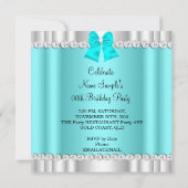 グリッターエレガントティール（緑がかった色）ブルーグラマーハイヒールシルバー 招待状 (裏面)