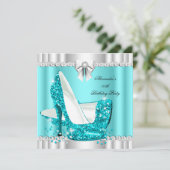 グリッターエレガントティール(緑がかった色)ブルーグラモールハイハイハイハイヒール銀 招待状 (スタンド正面)