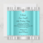 グリッターエレガントティール(緑がかった色)ブルーグラモールハイハイハイハイヒール銀 招待状 (裏面)