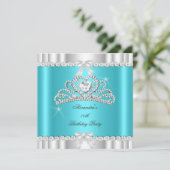 グリッターエレガントティール(緑がかった色)ブルーシルバーティアラハート 招待状 (スタンド正面)