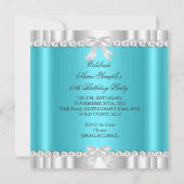 グリッターエレガントティール(緑がかった色)ブルーシルバーティアラハート 招待状 (裏面)