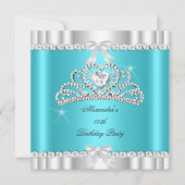 グリッターエレガントティール(緑がかった色)ブルーシルバーティアラハート 招待状 (正面)