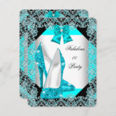 グリッターエレガントティール(緑がかった色)ブルースティレットファブラスパーティー 招待状 (正面/裏面)