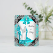 グリッターエレガントティール（緑がかった色）ブルースティレット誕生日パーティー 招待状 (スタンド正面)