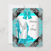 グリッターエレガントティール（緑がかった色）ブルースティレット誕生日パーティー 招待状 (正面)