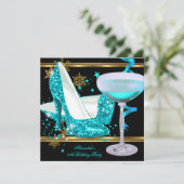 グリッターエレガントティール(緑がかった色)金ゴールドシャンパンハイヒール 招待状 (スタンド正面)