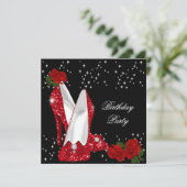 グリッターエレガントハイヒールレッドローズ誕生日3 招待状 (スタンド正面)