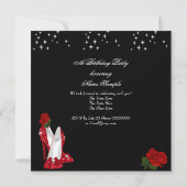 グリッターエレガントハイヒールレッドローズ誕生日3 招待状 (裏面)