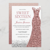 グリッターエレガントバラ金ゴールドドレススウィート16招待状 招待状 (正面/裏面)