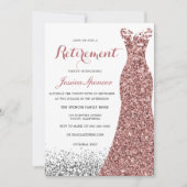 グリッターエレガントバラ金ゴールドドレス退職パーティー 招待状 (正面)