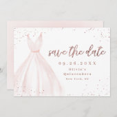 グリッターエレガントバラ金ゴールドピンクドレス日付を保存 セーブザデート (正面/裏面)