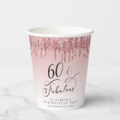 グリッターエレガントバラ金ゴールドピンク60th誕生日パーティー 紙コップ (裏面)