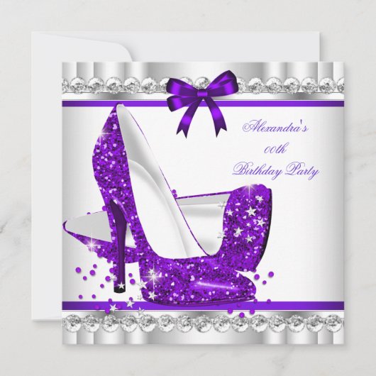 グリッターエレガントパープルグラマーハイヒールシルバー3c 招待状 (正面)
