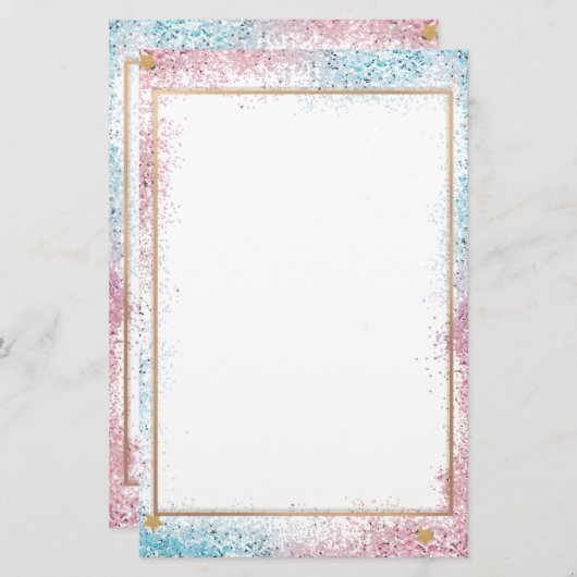グリッターエレガントピンクブルーのひな形5.5インチx 8.5インチ 便箋 (正面/裏面)
