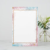 グリッターエレガントピンクブルーのひな形5.5インチx 8.5インチ 便箋 (スタンド正面)