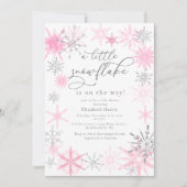 グリッターエレガントピンクリトルスノーフレーク赤ちゃんシャワー 招待状 (正面)