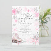 グリッターエレガントピンクリトルスノーフレーク赤ちゃんシャワー 招待状 (スタンド正面)