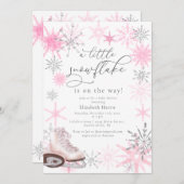 グリッターエレガントピンクリトルスノーフレーク赤ちゃんシャワー 招待状 (正面/裏面)