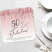 グリッターエレガントピンクローズ金ゴールド50th誕生日パーティー スクエアペーパーコースター
