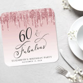 グリッターエレガントピンクローズ金ゴールド60th誕生日パーティー スクエアペーパーコースター