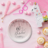 グリッターエレガントピンクローズ金ゴールド60th誕生日パーティー ペーパープレート (パーティー)