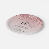 グリッターエレガントピンクローズ金ゴールド60th誕生日パーティー ペーパープレート (アングル)