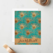 グリッターエレガントピーコックフェザーパーソナライズされた ノートカード (正面/裏面インサイチュ)