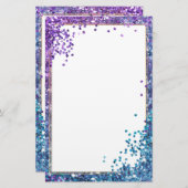 グリッターエレガントブルーの紫のひな形5.5インチx 8.5インチ 便箋 (正面/裏面)