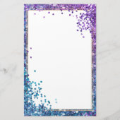 グリッターエレガントブルーの紫のひな形5.5インチx 8.5インチ 便箋 (裏面)