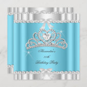 グリッターエレガントブルーグラモールシルバーティアラハート 招待状 (正面/裏面)