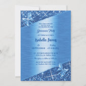 グリッターエレガントブルーフォイル輝くシックな蝶 招待状 (裏面)