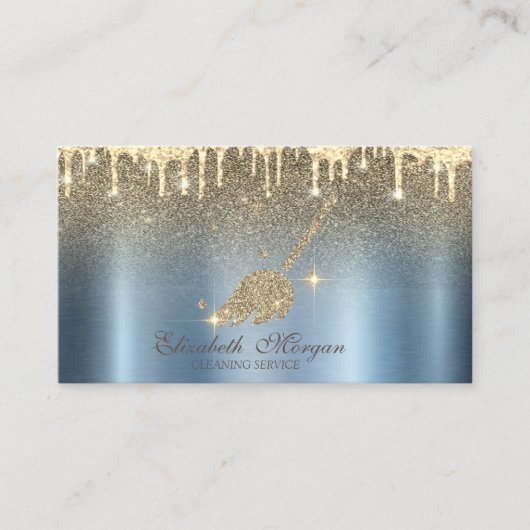 グリッターエレガントブロムメイドクリーニングハウスブルー 名刺 (正面)