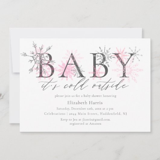 グリッターエレガントベビー外で冷たいベビーシャワー 招待状 (正面)